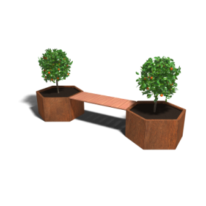 Cortenstaal plantenbak met bankje Zeshoek
