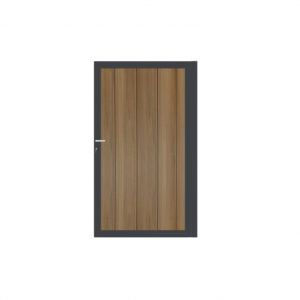 Enkele poort Antraciet verticaal - Geborsteld Teak