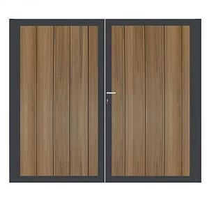 Dubbele poort Antraciet Verticaal - Geborsteld Teak