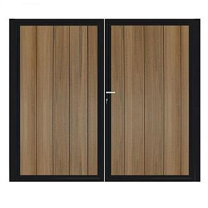 Dubbele poort Zwart Verticaal - Geborsteld Teak