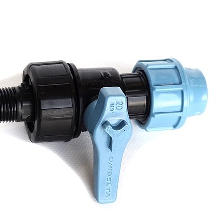 Tyleen kogelkraan PP klem en buitendraad 40mm 1 1/4 inch