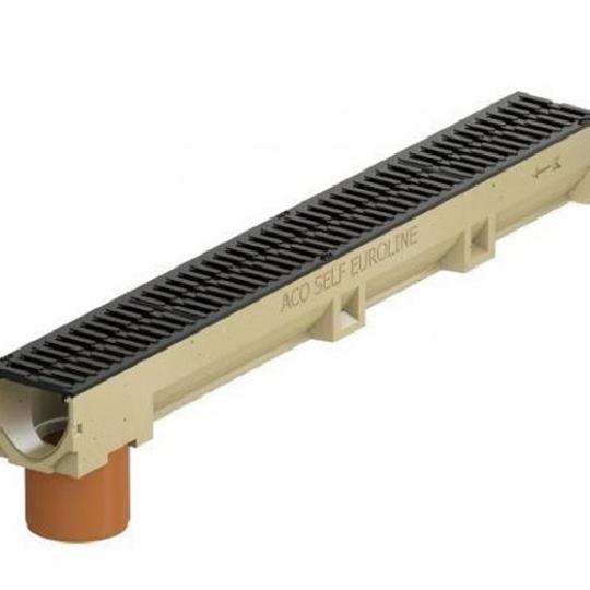 Aco Euroline-Goot met gietijzer Rooster 1m+Onderuitgang 110mm