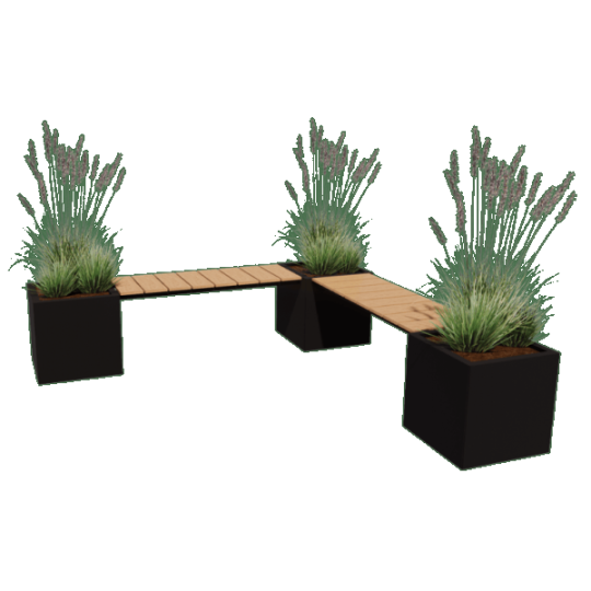 Gepoedercoat staal plantenbak met bankje Vegas Vierkant hoekopstelling met bodemplaat Antraciet