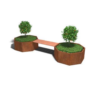 Cortenstaal plantenbak met bankje Vegas Chicago