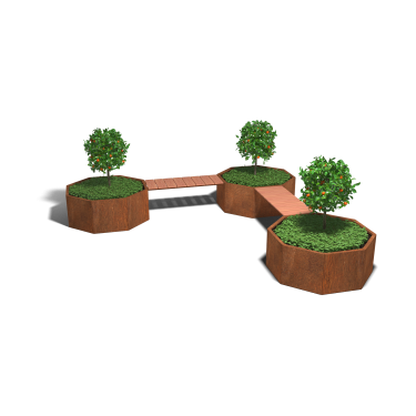 Cortenstaal plantenbak met bankje Vegas Chicago hoekopstelling