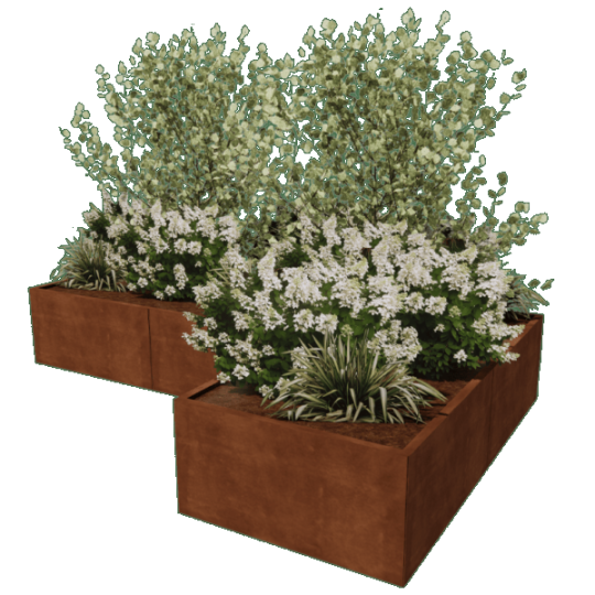 Cortenstaal plantenbak L-vorm 30 x 30 cm geen bodemplaat