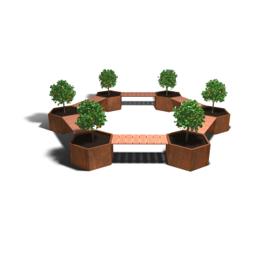 Cortenstaal plantenbak met bankje kampvuur opstelling