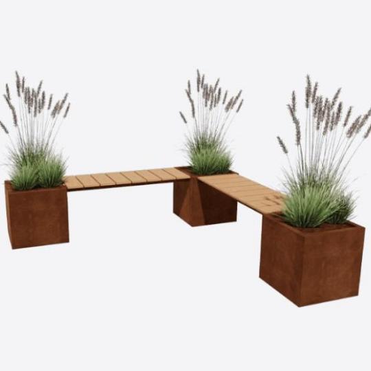 Cortenstaal Vegas Vierkant hoekopstelling met bodemplaat