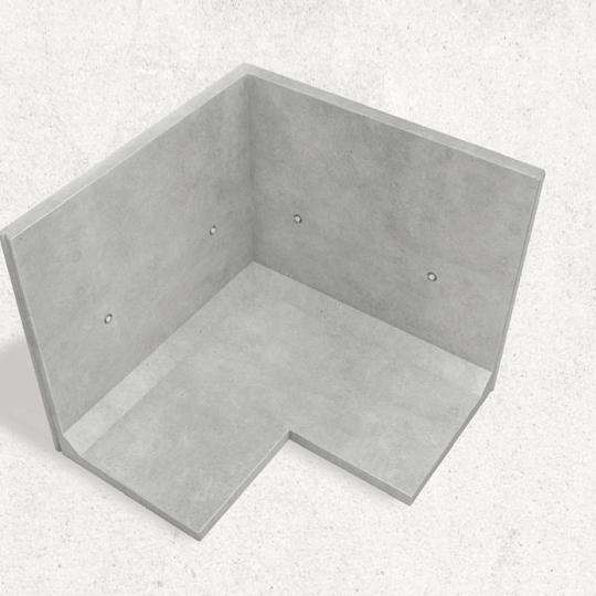 Keerwand Vaste Hoekstuk 90° Hoogte 175 - Lengte 2x125 - Voet 115 cm Grijs