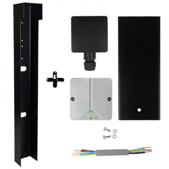 Tuinpaal - pro+ enkel met kabeldoos, afdekkap en installatiedraad zwart