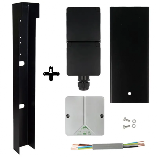 Tuinpaal - pro+ dubbel met kabeldoos, afdekkap en installatiedraad zwart