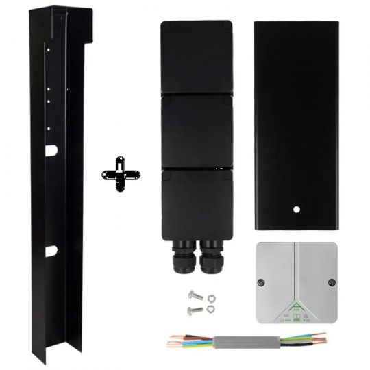 Tuinpaal - pro+ drievoudig met kabeldoos, afdekkap en installatiedraad zwart