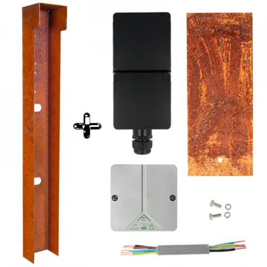 Tuinpaal - pro+ dubbel met kabeldoos, afdekkap en installatiedraad grijs