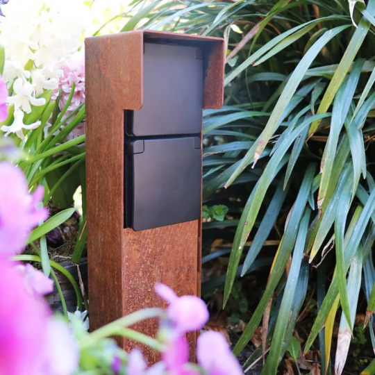 Tuinpaal - pro+ dubbel met kabeldoos, afdekkap en installatiedraad grijs