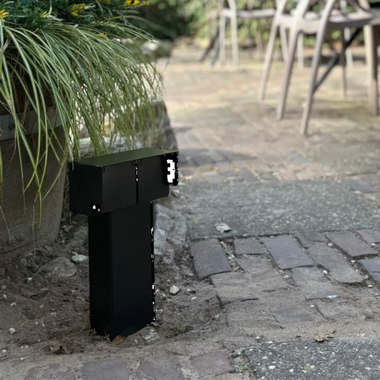 Tuinpaal - pro+ horizontaal dubbel met kabeldoos, afdekkap en installatiedraad voorbedraad