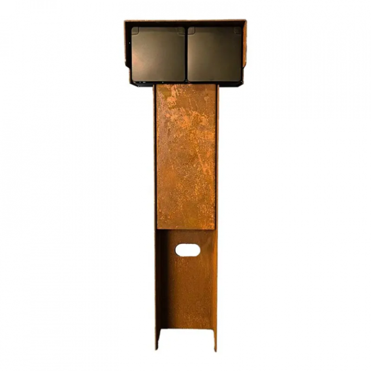 Tuinpaal - pro+ horizontaal dubbel met kabeldoos, afdekkap en installatiedraad voorbedraad