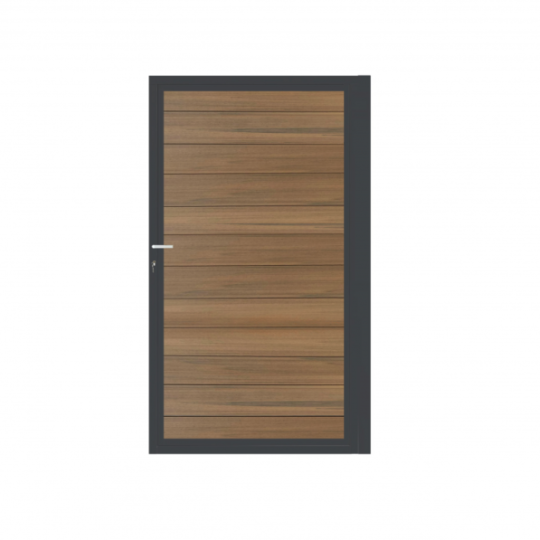 Enkele aluminium poort horizontaal met toebehoren en vulling 100x160 cm Antraciet + Geborsteld Teak