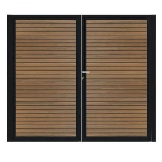 Dubbele aluminium poort horizontaal met toebehoren en vulling 200x160 cm Antraciet + Rhombus Teak
