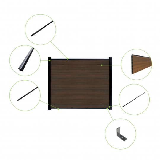 Dubbele aluminium poort horizontaal met toebehoren en vulling 200x160 cm Antraciet + Rhombus Teak