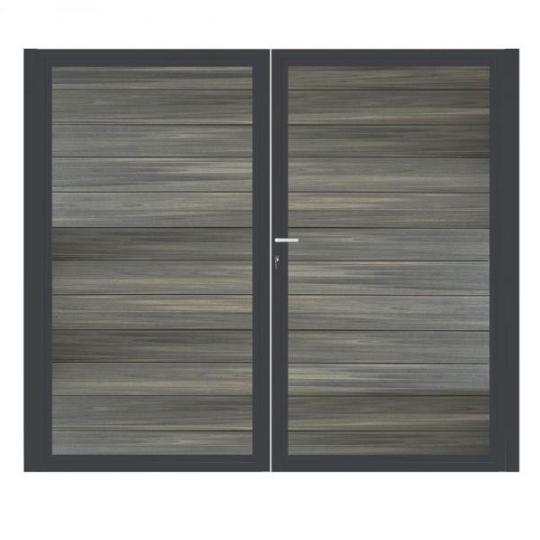 Dubbele aluminium poort horizontaal met toebehoren en vulling 200x160 cm Antraciet + Geborsteld Antr