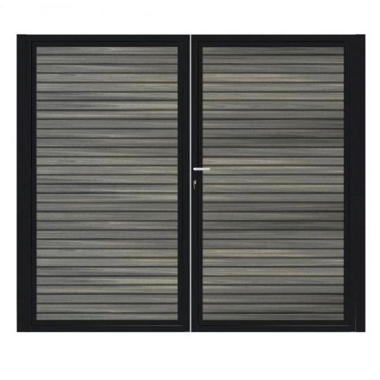 Dubbele aluminium poort horizontaal met toebehoren en vulling 200x160 cm Zwart + Rhombus Antraciet