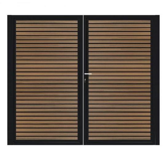 Dubbele aluminium poort horizontaal met toebehoren en vulling 200x160 cm Zwart + Rhombus Schaduw Tea
