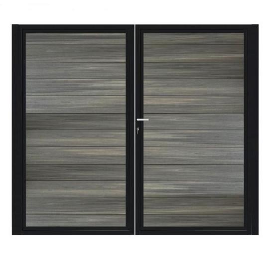 Dubbele aluminium poort horizontaal met toebehoren en vulling 200x160 cm Zwart + Geborsteld Antracie