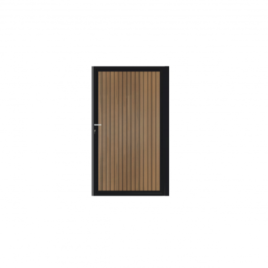 Enkele aluminium poort verticaal met toebehoren en vulling 100x160 cm Zwart + Rhombus Schaduw Teak