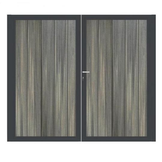 Dubbele aluminium poort verticaal met toebehoren en vulling 200x160 cm Antraciet + Geborsteld Antrac