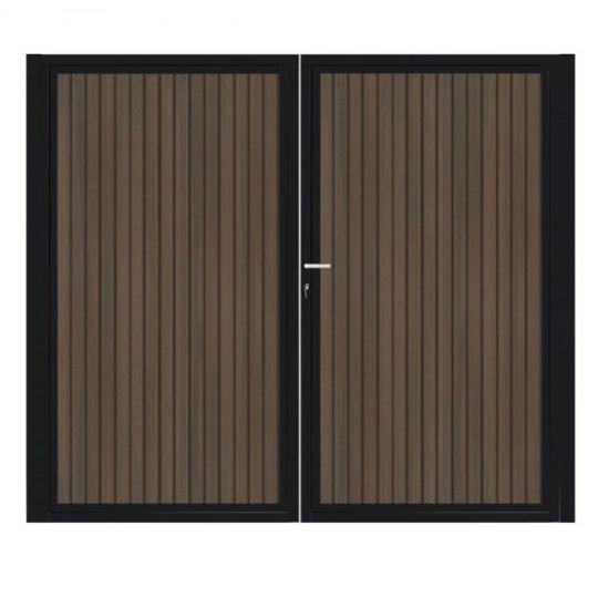 Dubbele aluminium poort verticaal met toebehoren en vulling 200x160 cm Zwart + Rhombus Donkerbruin