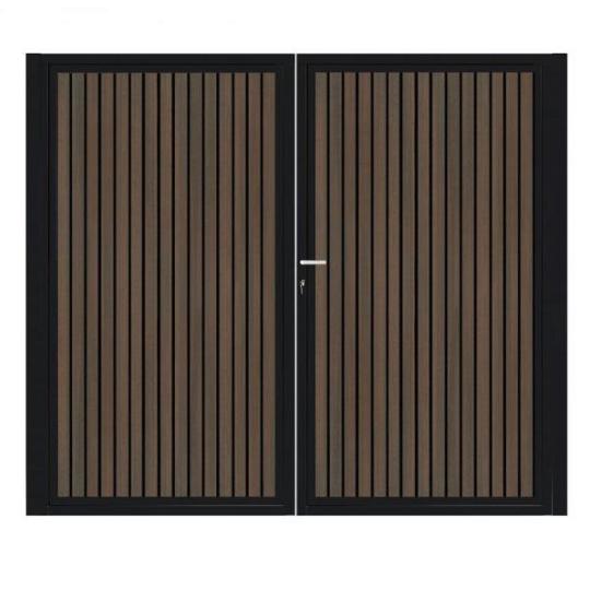 Dubbele aluminium poort verticaal met toebehoren en vulling 200x160 cm Zwart + Rhombus Schaduw Donke