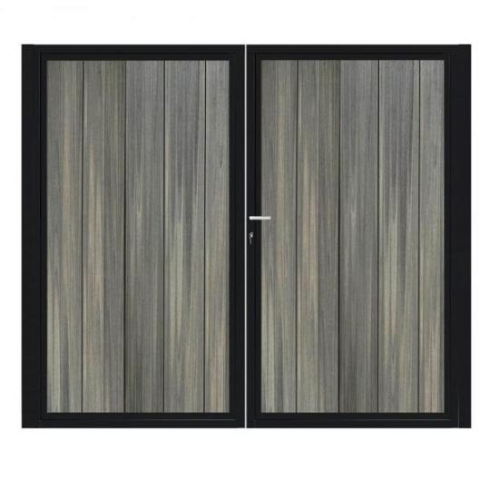 Dubbele aluminium poort verticaal met toebehoren en vulling 200x160 cm Zwart + Geborsteld Antraciet