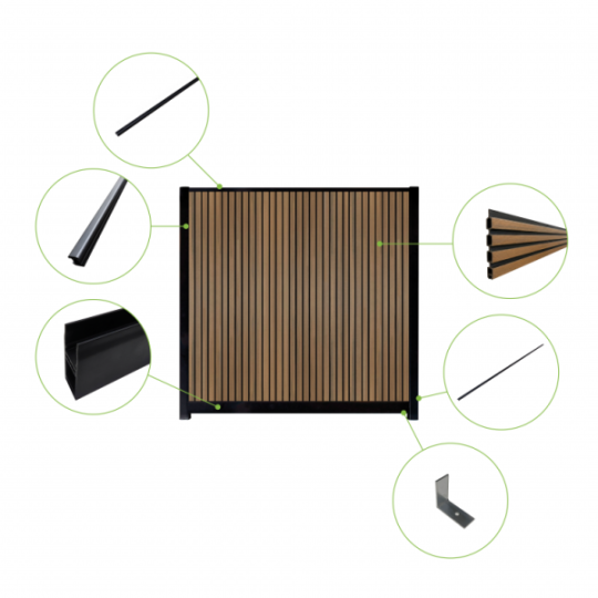 WPC Schutting Compleet Verticaal incl. 1 paal 184 x188 cm Zwart + Antraciet Rhombus