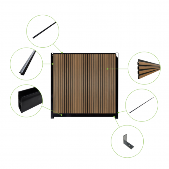 WPC Schutting Compleet Verticaal incl. 1 paal 184 x188 cm Antraciet + Antraciet Rhombus Schaduw