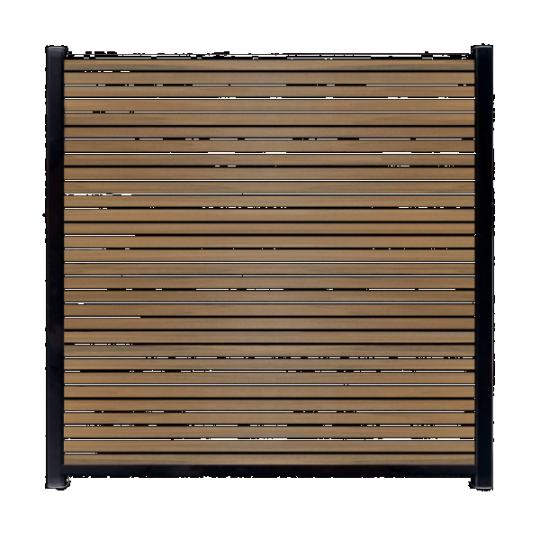 WPC Schutting Compleet Horizontaal incl. 1 paal 184 x185 cm Zwart + Teak Rhombus Schaduw