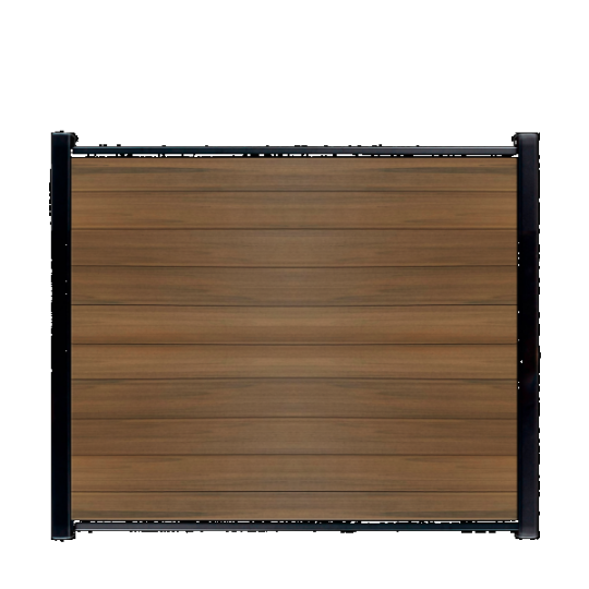 WPC Schutting Compleet Horizontaal incl. 1 paal 184 x185 cm Zwart + Teak Geborsteld