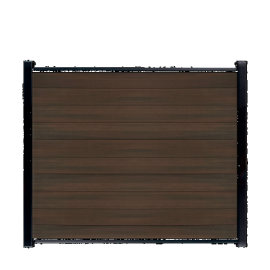 WPC Schutting Compleet Horizontaal incl. 1 paal 184 x185 cm Zwart + Donkerbruin Geborsteld