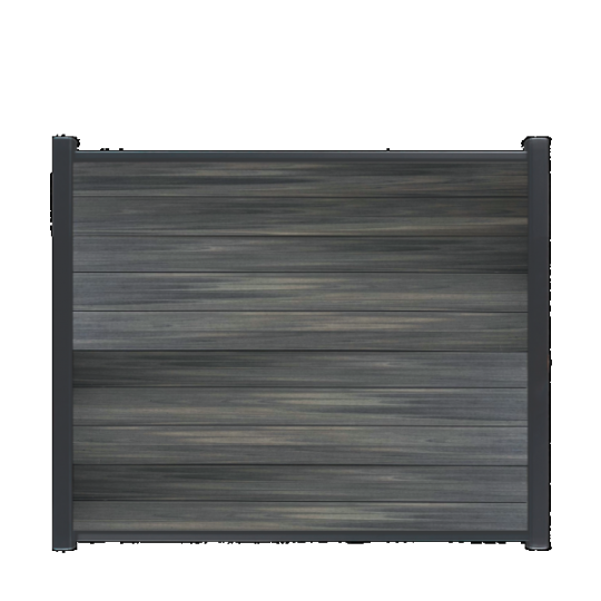 WPC Schutting Compleet Horizontaal incl. 1 paal 184 x185 cm Zwart + Antraciet Geborsteld